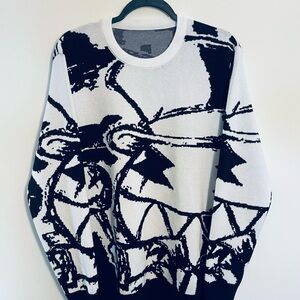 Modern Black and White Crewneck Sweater with Graphic Design